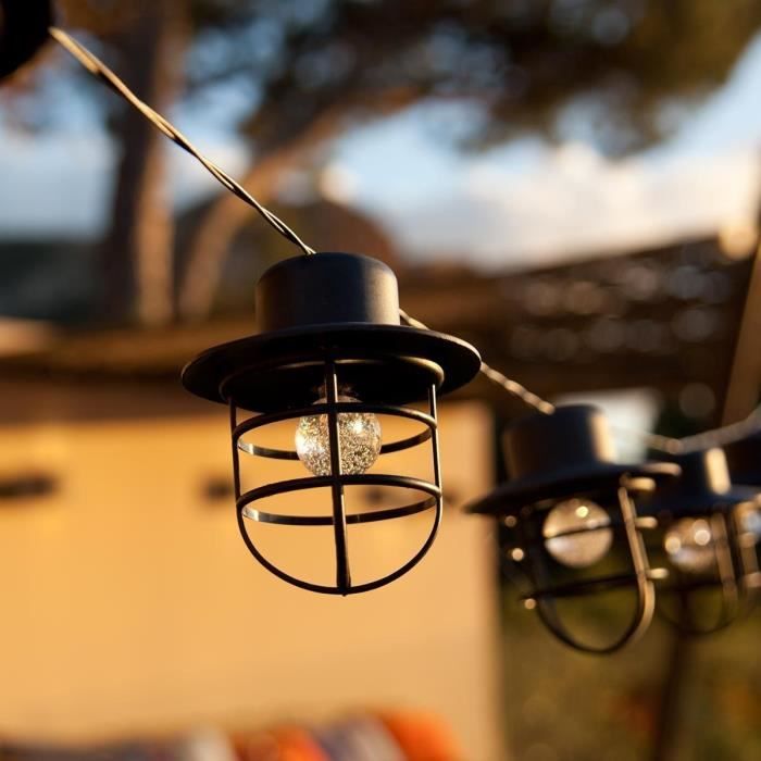 Solar string lights - LUMISKY - DETROIT - 4 m - Industrial style lampshade - 10 round bulbs - Warm white LED