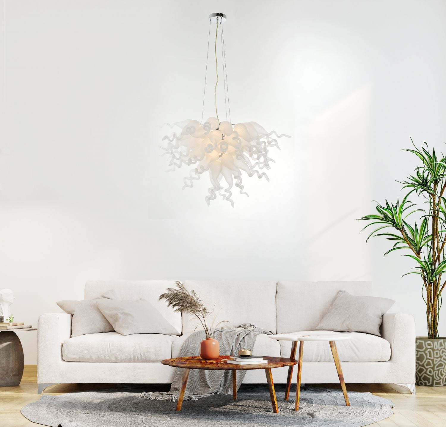 Frosted White Blown Glass Chandelier