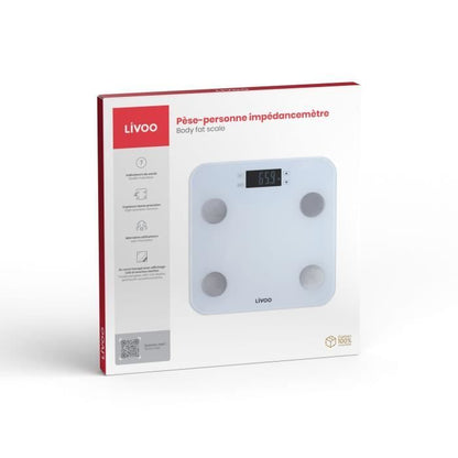 LIVOO DOM427W - Body weighing scale - 13 user memories - 180 kg - Tempered glass LCD display tray - White