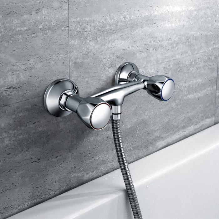 Shower mixer - EDOUARD ROUSSEAU - Konfort - Valve heads - Faceted metal handles - Classic style - Chrome