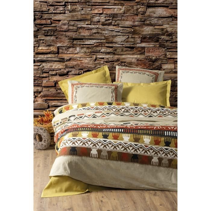 Bedding set - 1 duvet cover 220 x 240 cm + 2 pillowcases 60 x 60 cm - 100% cotton - Mustard