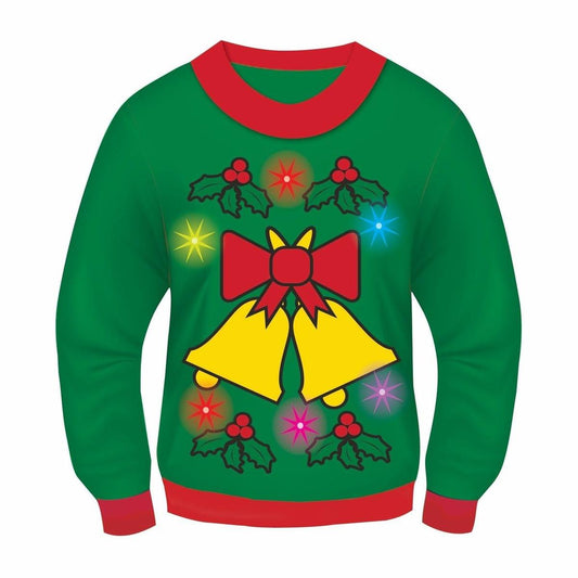 Green Musical Light-Up Jingle Bells Adult Ugly Christmas Sweater Medium