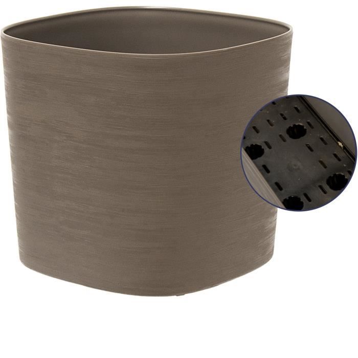 Pot with water reserve - GARDEN ID Respect - Taupe 30 x 30 cm - 100% household waste - 100% recyclable - Structured surface.
