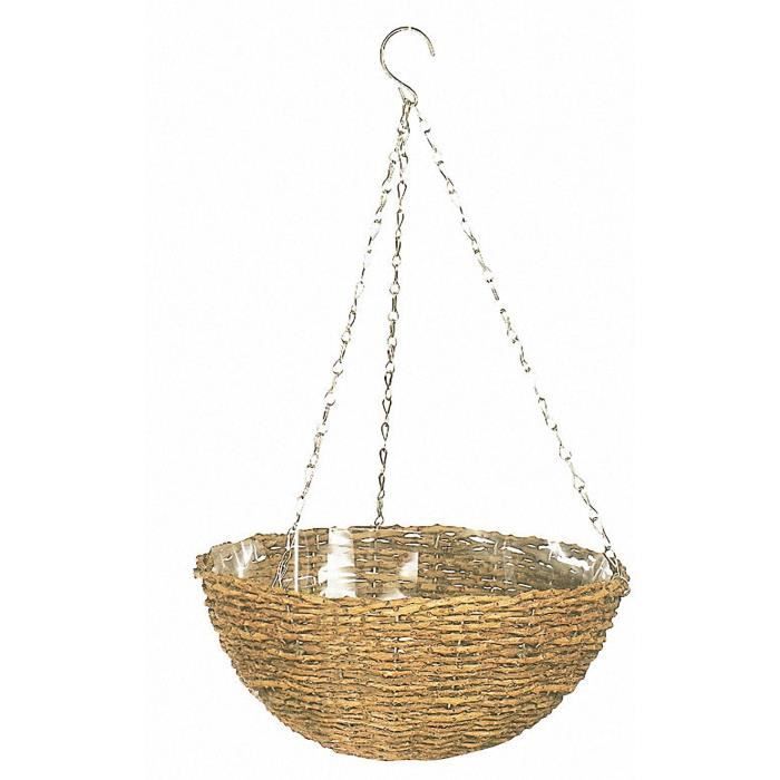 Hanging basket - GARDEN ID Rustic - 35 cm - plastic shell (indoor/outdoor) - Rustic wicker style - Easy hanging.