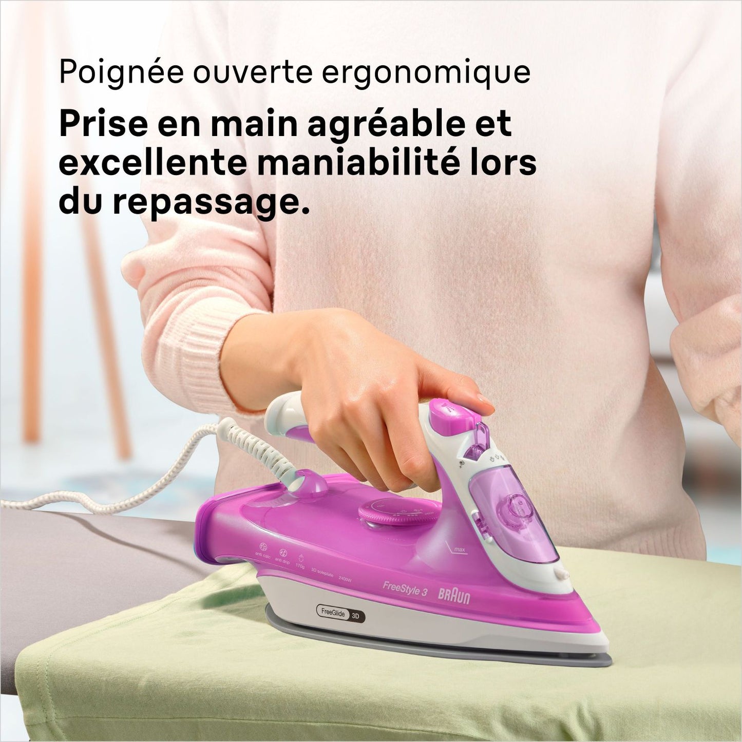 Steam iron FI3124 PU - Power 2400 W - Supercramic sole - 270 ml water tank - Self -cleaning
