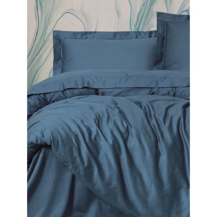 Bedding set - 1 duvet cover 220 x 240 cm + 2 pillowcases 60 x 60 cm - 100% cotton satin - Blue