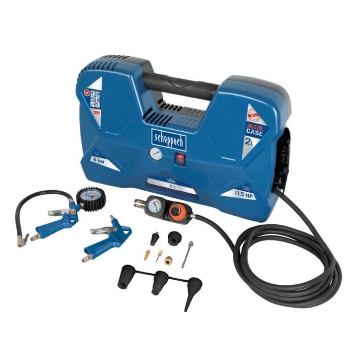 SCHEPPACH AIR CASE SCHEPPACH compressor - 2L- 1100 W - 8 bars (delivered with 12 accessories, a blower, an inflation handle)