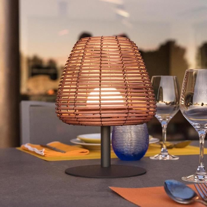 Cordless table lamp - LUMISKY - BOHEME - H25 cm - Natural rattan - Warm white and white LED