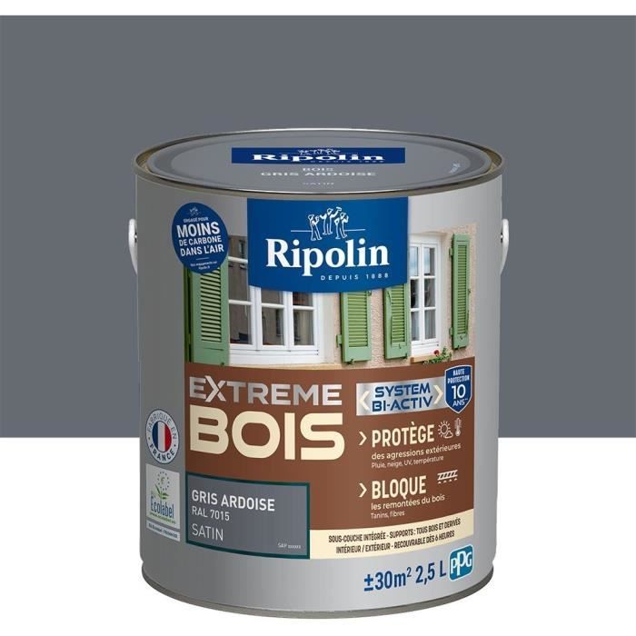 Wood Paint - Interior/Exterior - RIPOLIN - Ultra-covering - Weather, UV, Shock Resistant - Satin - Slate Grey -