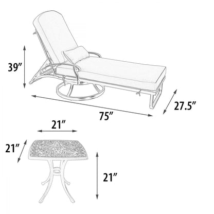 Elisabeth Swivel Chaise Lounge Set of 3 (KIT)