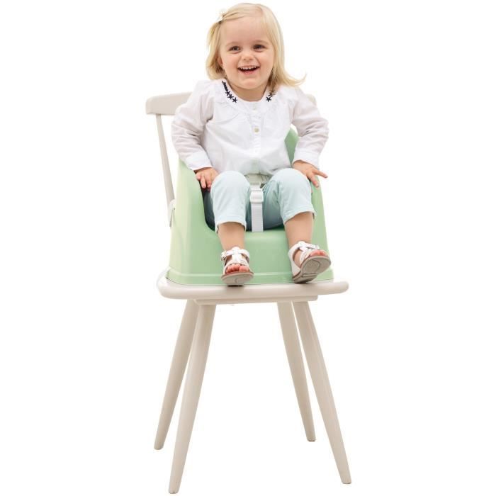 Evolutionary high chair in chair booster + dishwashing box + conservation boxes + semi-rigid bib