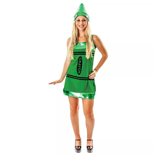 Women's Green Crayon Costume Dress - Medium