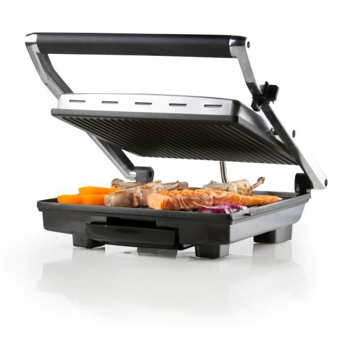 DOMO - Multifunction grill in stainless steel - Large teflon plates - Floating cover - Adjustable thermostat