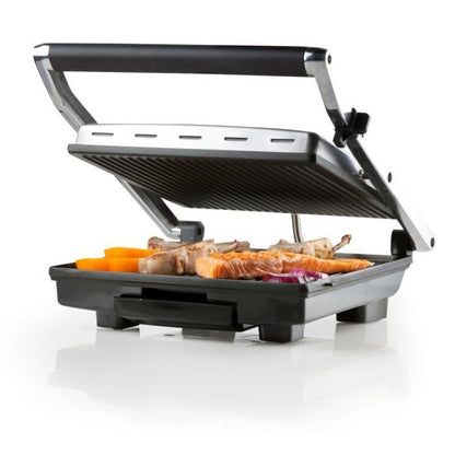 DOMO - Multifunction grill in stainless steel - Large teflon plates - Floating cover - Adjustable thermostat