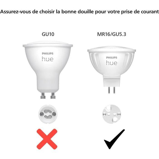 Connected bulb - PHILIPS HUE - MR16 - White and colored light - Bluetooth compatible - Works with App and voice