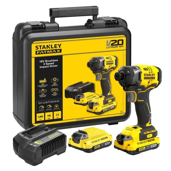 Impact screwdriver - STANLEY FATMAX V20 - SFMCF820D2K-QW - 190 Nm Brushless - Lithium 18V - 2 Batteries 2Ah
