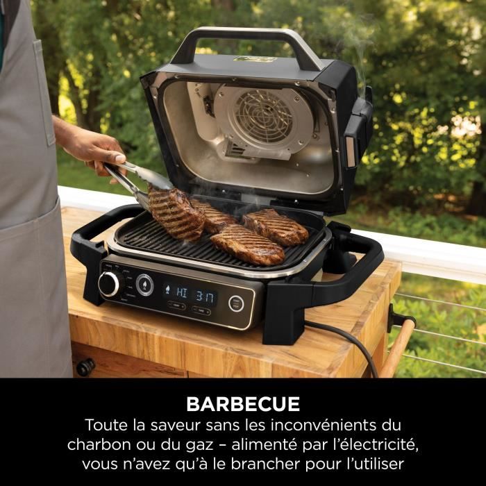 Electric barbecue - NINJA - Woodfire - OG701EU - Grill, smoker & air fryer - Non-stick - Grey and black