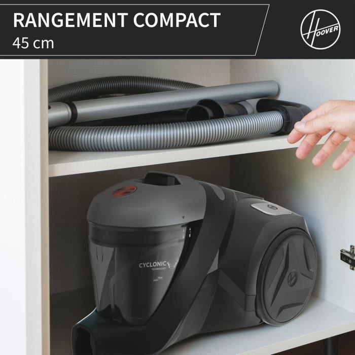 Bagless Canister Vacuum Cleaner - HOOVER - HP320PET - 850 W - 2 L - 75 dBA - Special animals