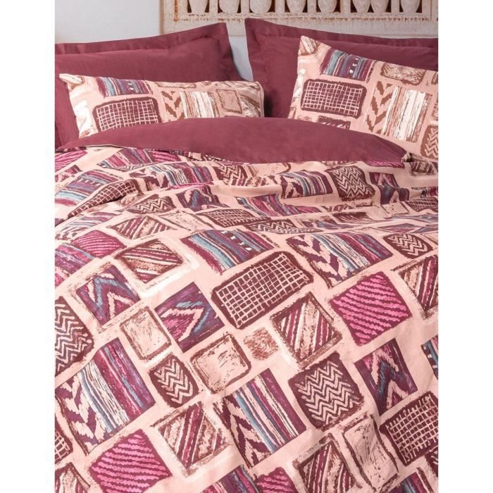 Bedding set - 1 duvet cover 220 x 240 cm + 2 pillowcases 60 x 60 cm - 100% cotton - Red