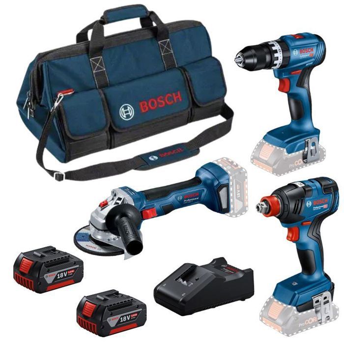 Pack 3 Tools 18V GSB/GDX/GWS -BOSCH - with 2 batteries 5.5AH - charger - bag - 0615990N31