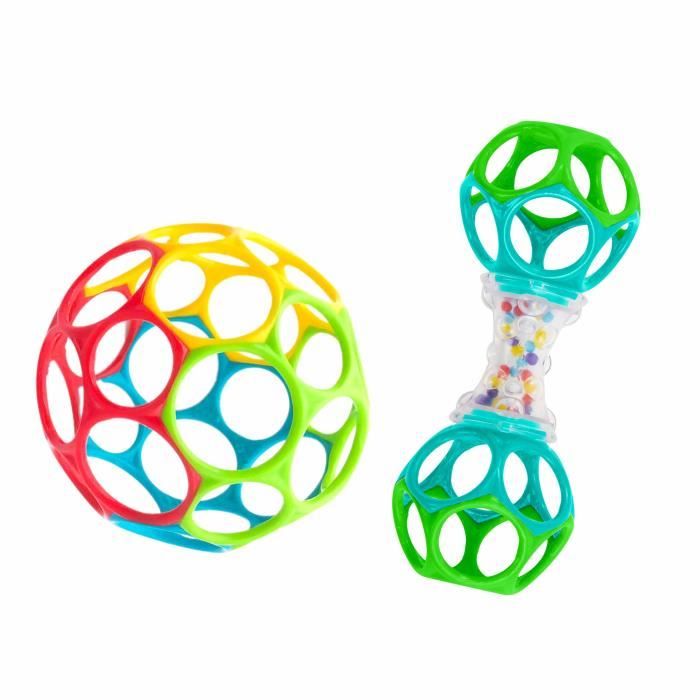 BRIGHT STARS O'Ball Baby Gift Set with 2 Baby Toys: a Rattle and a Classic O Ball in Red, Yellow, Blue and Green