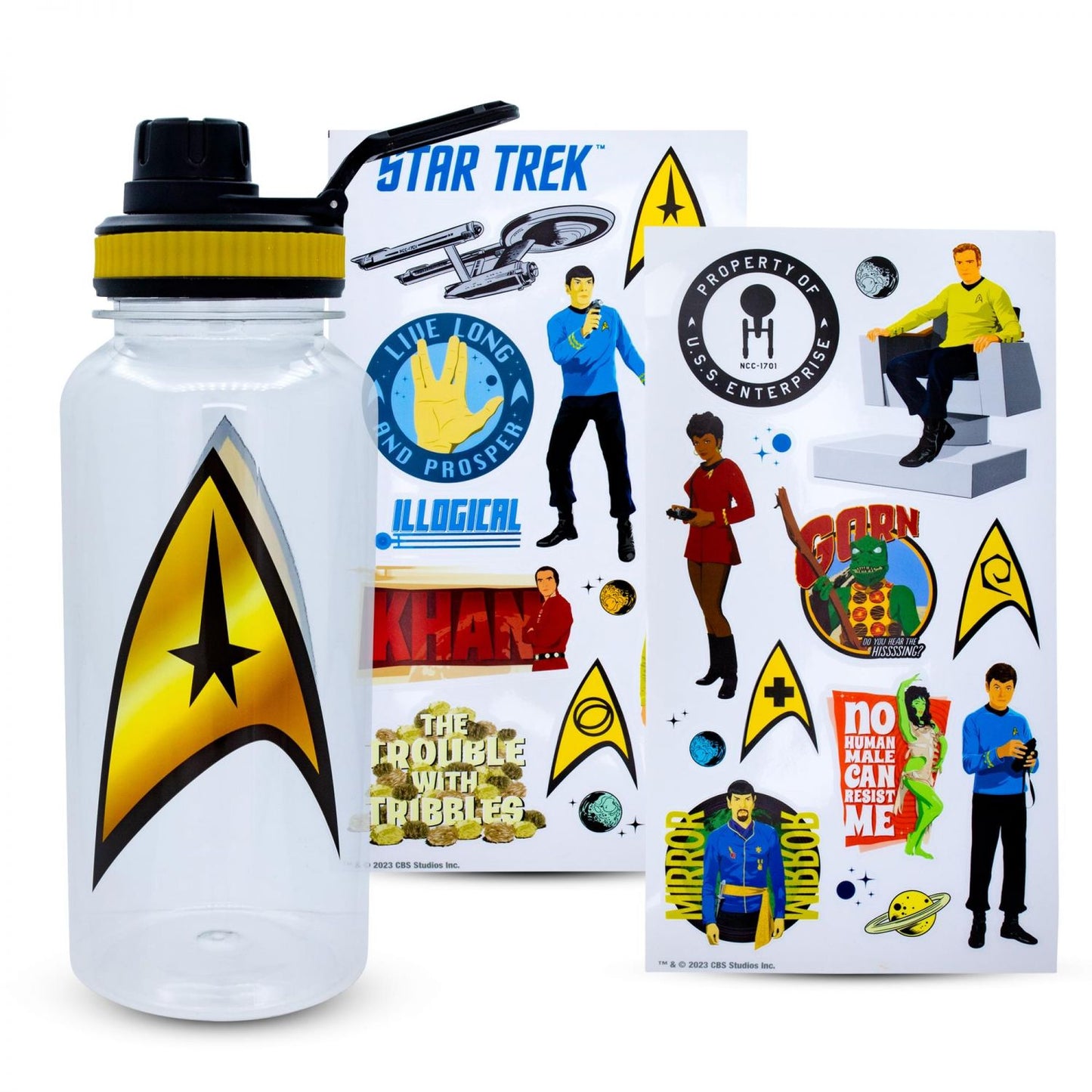 Star Trek Gold Delta Logo Twist Spout Water Bottle and Sticker Set | 32 Ounces