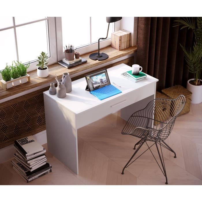 Large drawer desk - White melamine - 110 x 56 x 81.5 cm