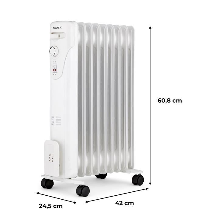 Electric oil bath radiator - 2000 watts - Oceanic - 3 powers - 9 elements - Mobile - White