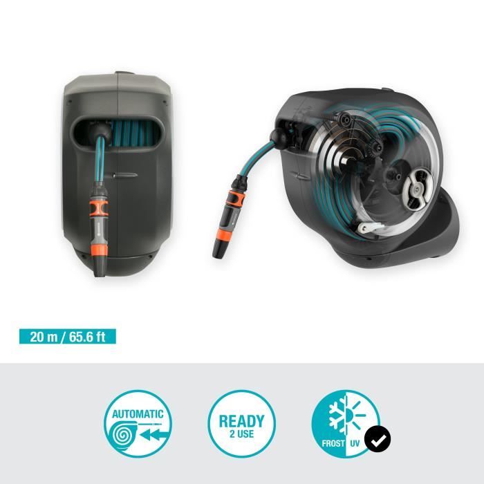 GARDENA Wall-mounted automatic hose reel RollUp M 20 m with white border