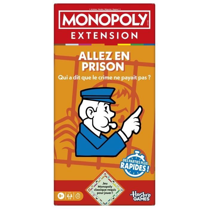 Monopoly Go to Jail Expansion, makes the classic Monopoly game more fun and faster, board games, 2 to 6 players, 40 m