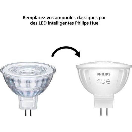 Connected bulb - PHILIPS HUE - MR16 - White light - Bluetooth compatible - Pack of 2 - Works with App and voice