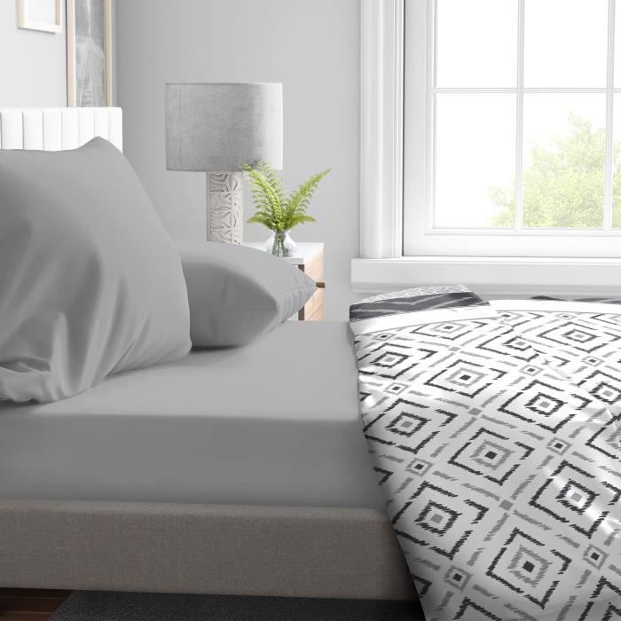 Fitted sheet - HOME LINGE PASSION - HP71765 - 140 x 190 cm + 30 cm bonnet - Microfiber - 82 g - Light gray