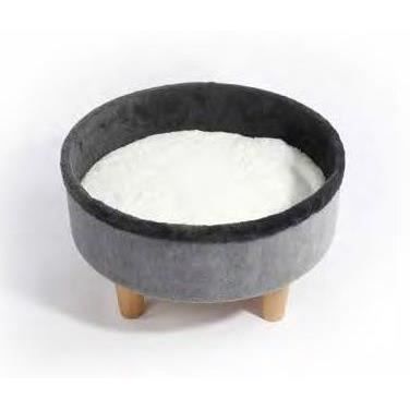 Raised round bed - M PETS - ROUND - Grey - 47 x 47 x 26 cm - Wooden foot - Soft cushion