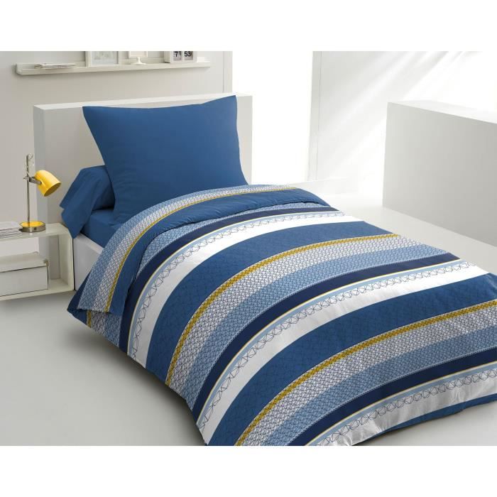 HOME PASSION STANIS Microfiber Duvet Cover Set - 1 Duvet Cover 140 x 200 cm + 1 Pillowcase 63 x 63 cm - Blue