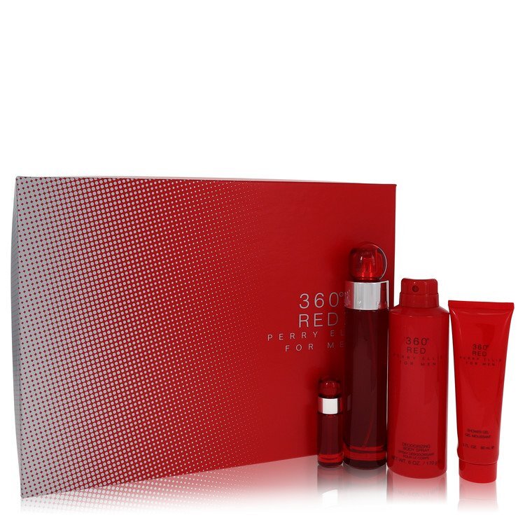 Perry Ellis 360 Red av Perry Ellis presentset -- 85 ml Eau de Toilette Spray + 1,6 ml Mini EDT Spray + 170 ml Body Spray + 85 ml Duschgel (Män)