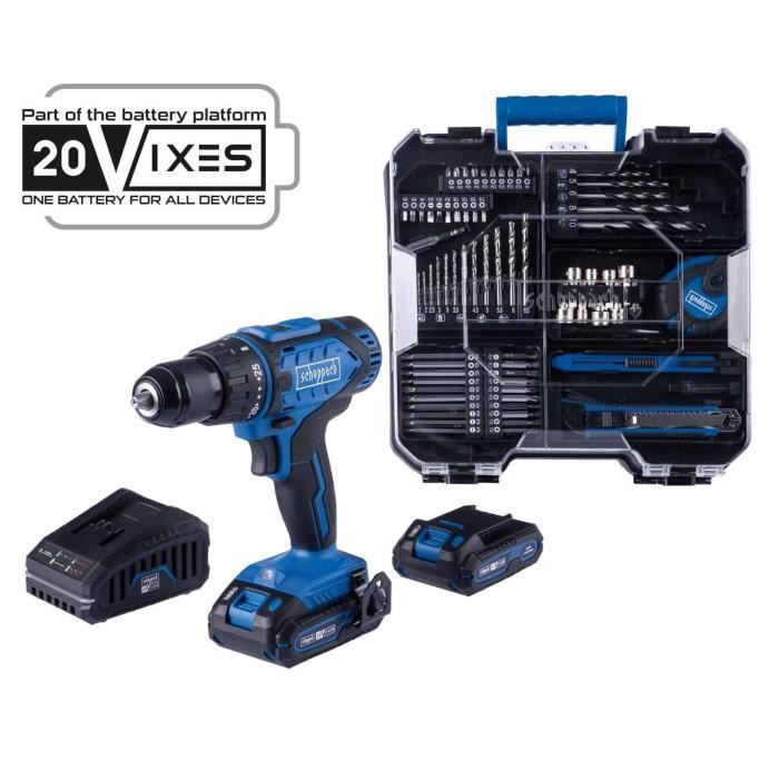 SCHEPPACH drill-screwdriver - 20V IXES - 50 Nm 13mm chuck + 2 batteries + charger + 74 accessories + Case - C-DTB74/2-X