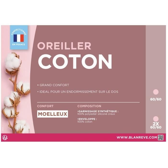 BLANREVE Set of 2 Cotton Pillows - 60 x 60 cm - White