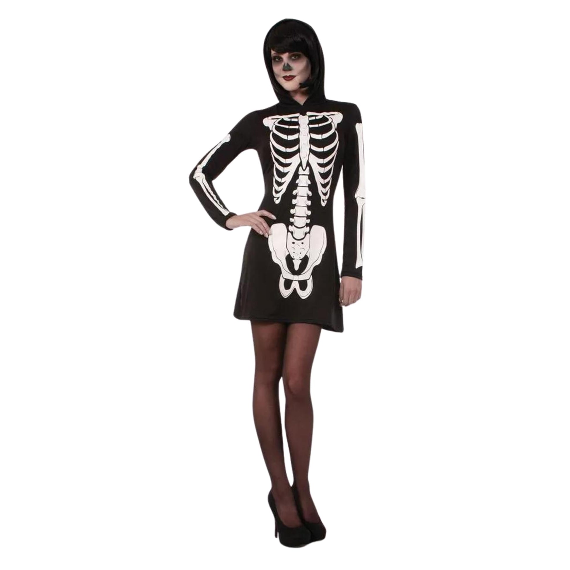 Skeleton Hooded Mini Dress Adult Costume X-Small/Small