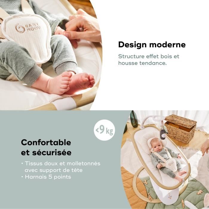 Babymoov Swoon Hoop Baby Swing - Remote Control Included, Ultra Comfort, Sleek Design, 90° Rotating Seat, Play Arch