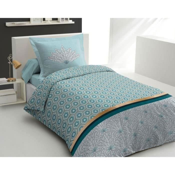 Duvet set 140x200 cm HOME LINGE PASSION LOUXOR: Duvet cover + 1 pillowcase - 100% Cotton 57 thread count - Emerald green
