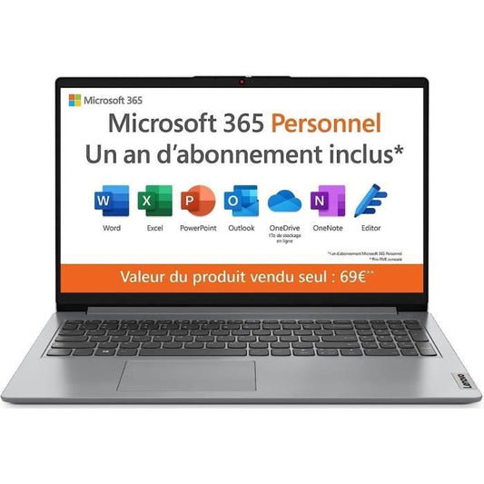 LENOVO Laptop PC - IdeaPad 1 15IGL7 - 15.6 FHD - Celeron N4500 - RAM 4 GB - 128 GB - W11 + 1 year Office - AZERTY