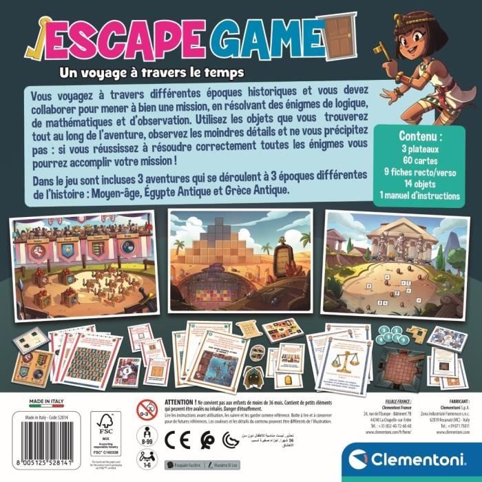 Clementoni - Escape Game travel through time - 3 adventures - Ages 8 and up