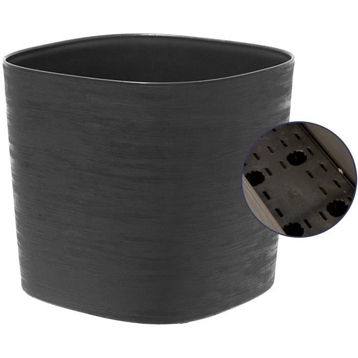 Pot with water reserve - GARDEN ID Respect - Black-Anth 20 x 20 cm - 100% household waste - 100% recyclable - Structured surface.