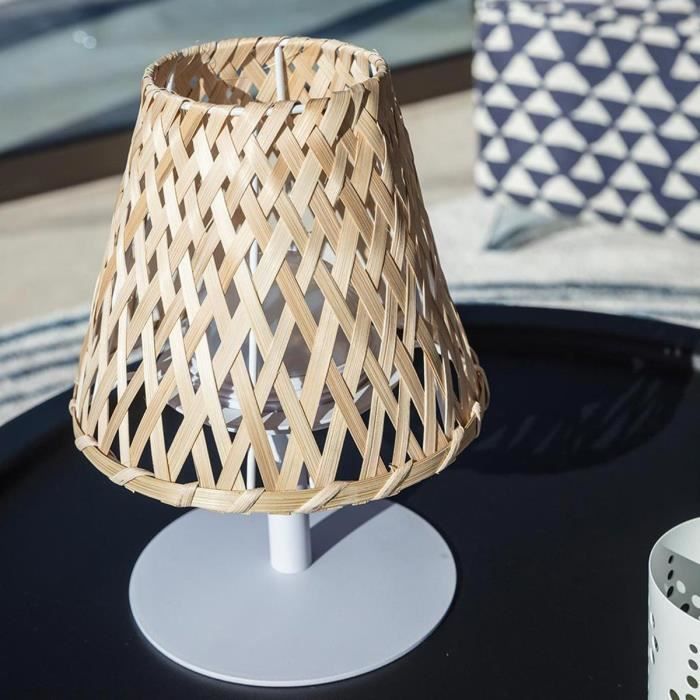 Cordless table lamp - LUMISKY - IBIZA - H26 cm - Natural bamboo - Warm white and white LED