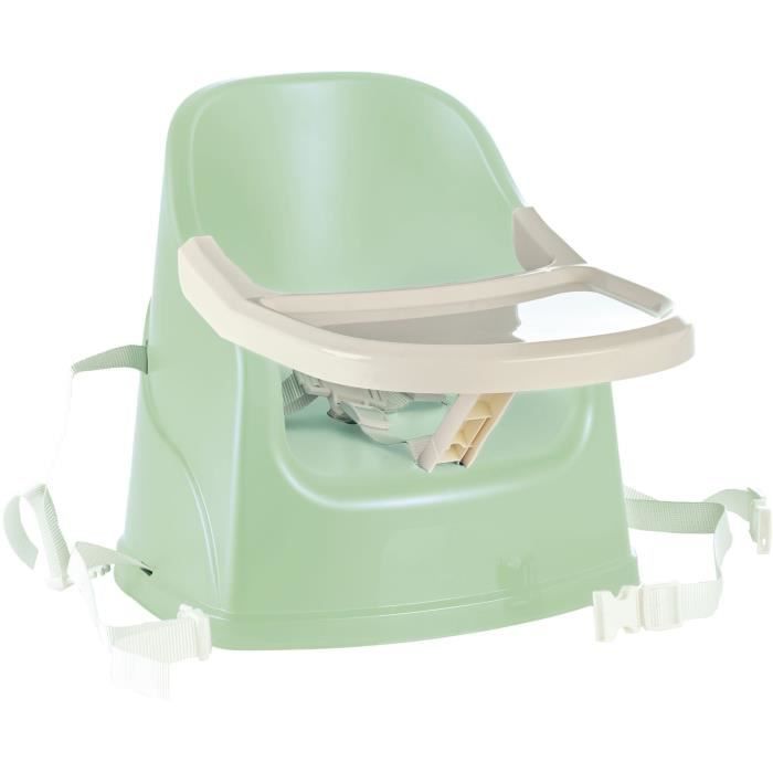 Evolutionary high chair in chair booster + dishwashing box + conservation boxes + semi-rigid bib