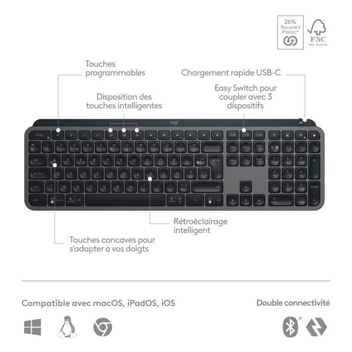 Logitech MX Keys S - keyboard - AZERTY - French - graphite Input device