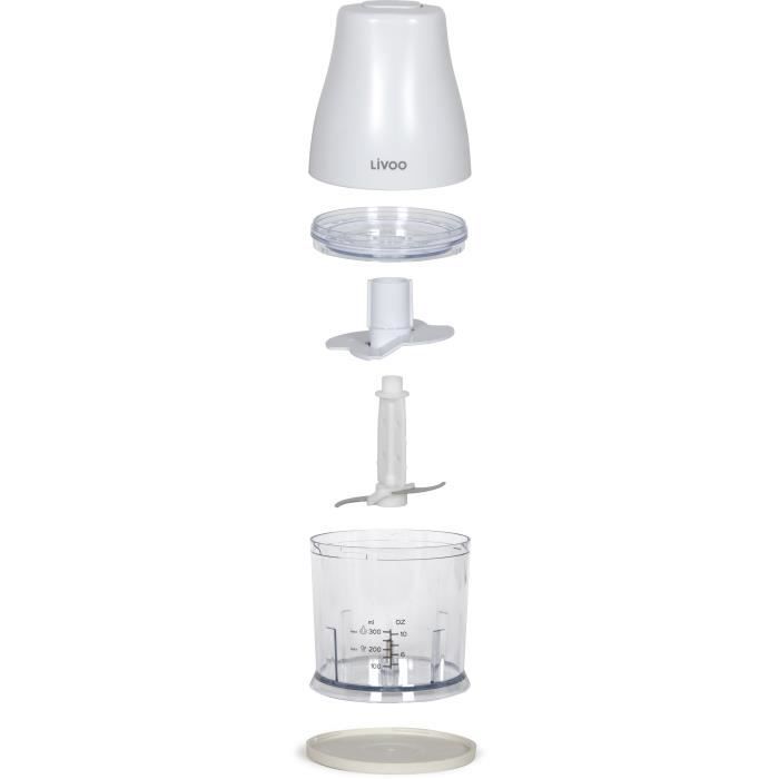 Chopper - LIVOO - 300 ml - 400 W - 1 speed and turbo function - 2 stainless steel blades - White