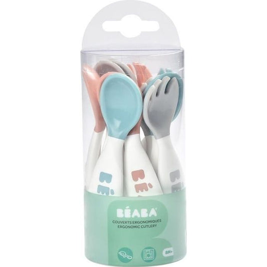 BEABA Set of 6 ergonomic spoons + 4 forks (old pink + airy green + light mist)