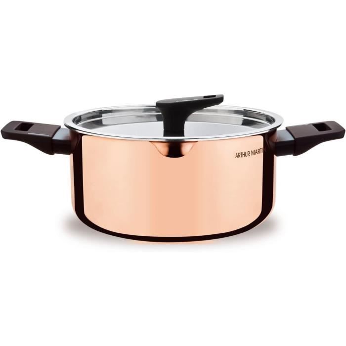 24 cm Dutch oven - ARTHUR MARTIN - AM945GT - 3 triple action layers: copper, aluminum, stainless steel - All heat sources including induction