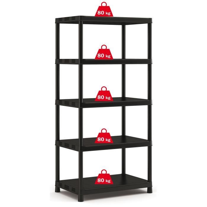 Keter | Etagere Plus X/5, Etageres, Noir, 90 x 60 x 187 cm